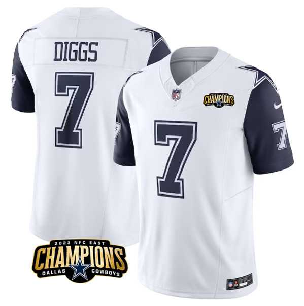 Men & Women & Youth Dallas Cowboys #7 Trevon Diggs White Navy 2023 F.U.S.E. NFC East Champions Patch Stitched Jersey,We sell and wholesale Men & Women & Youth Dallas Cowboys #7 Trevon Diggs White Navy 2023 F.U.S.E. NFC East Champions Patch Stitched Jersey on line form chian!